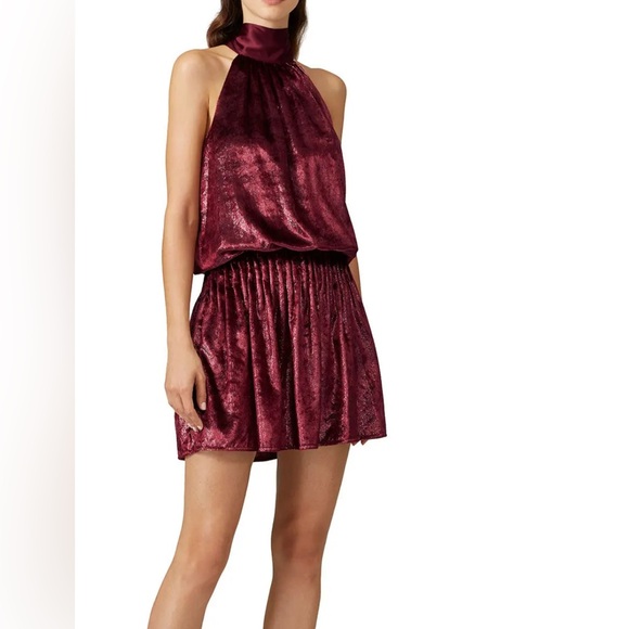 Ramy Brook $395 Deep Red Halter Velvet Mini Dress Witchy Whimsigoth - Picture 1 of 5